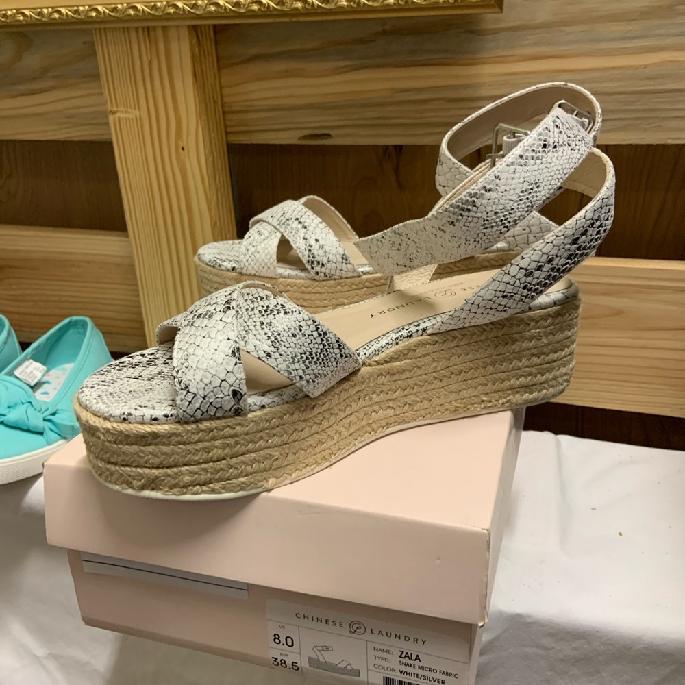 Snake print wedge sandals